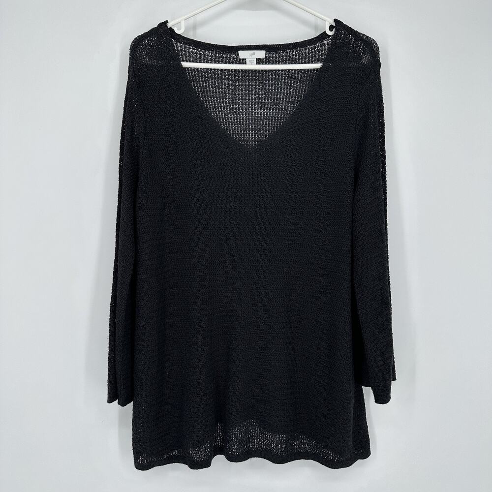J Jill Sweater Womens Large Petite Linen Blend Sheer Knit Lightweight Pullover